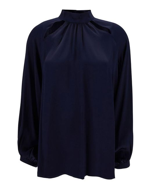 Semicouture 'jazmin' Blue Blouse With Cut-out In Acetate And Silk Woman