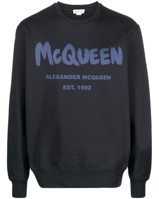 Alexander McQueen Blue Logo Cotton Sweatshirt for men