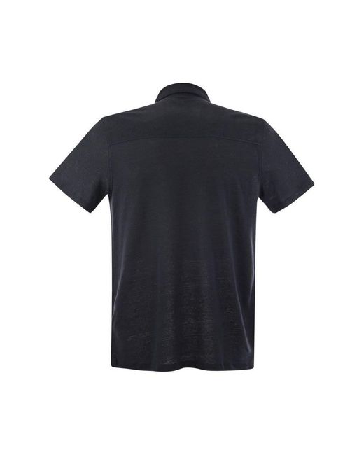 Majestic Filatures Black Linen Short-sleeved Polo Shirt for men