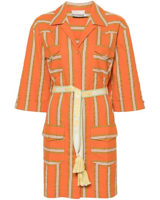 ALÉMAIS Orange Gina Stripe Mini Dress