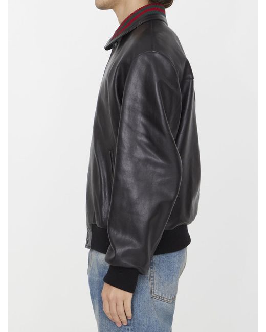 Gucci Black Leather Bomber Jacket for men