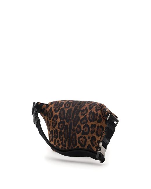 Dolce & Gabbana Black Leopard-Print Nylon Beltbag for men