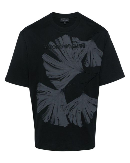 EA7 Black Printed Cotton T-Shirt for men