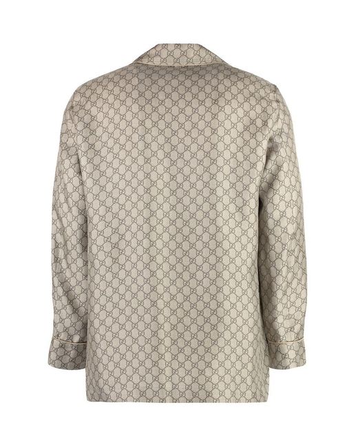 Gucci Gray GG Supreme Logo Print Silk Blazer for men