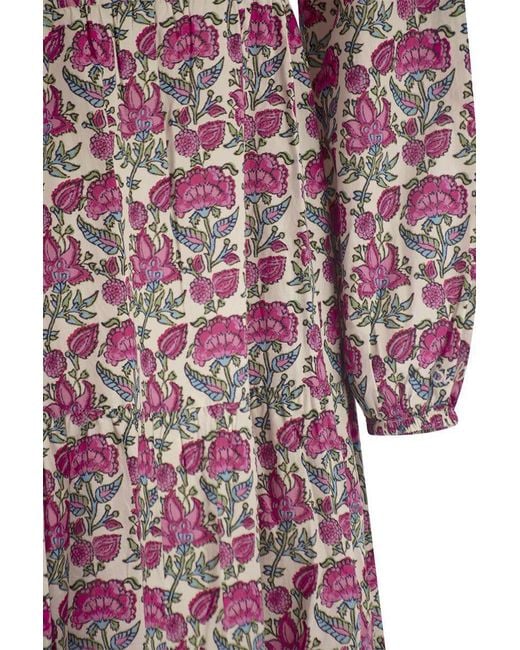 Mc2 Saint Barth Purple Nadja - Long Dress With Flower Pattern
