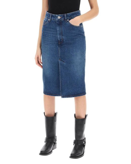 AMI Blue Denim Midi Skirt