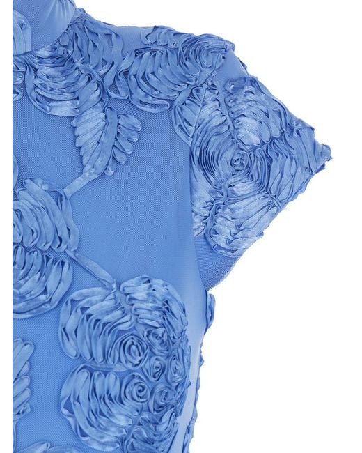 ROTATE BIRGER CHRISTENSEN Blue Long Dress With High Neck And All-Over Floral Motif