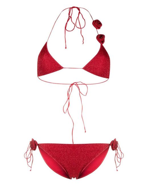 Oseree Red Roses Microkini In Cherry Lurex
