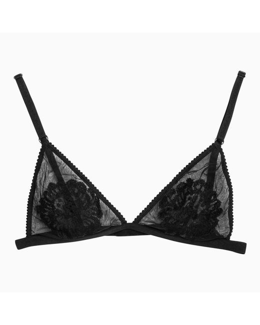 Dolce & Gabbana Black Dolce&Gabbana Tulle Triangle Bra With Lace Details
