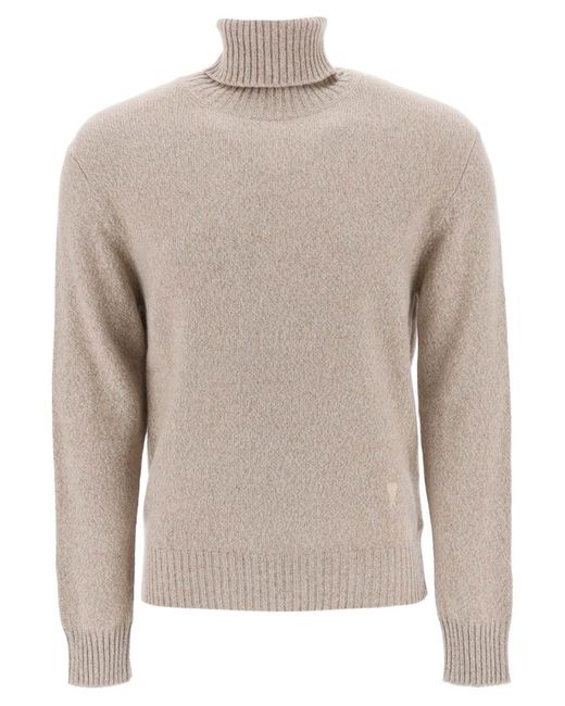 AMI Natural Melange-Effect Cashmere Turtleneck Sweater for men