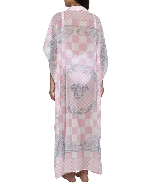 Versace Pink Shirt Dress With Barocco Check Print All-Over