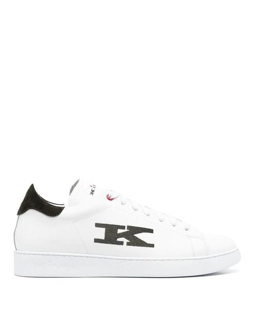 Kiton Leather Sneaker With Embroidered Logo in White for Men | Lyst