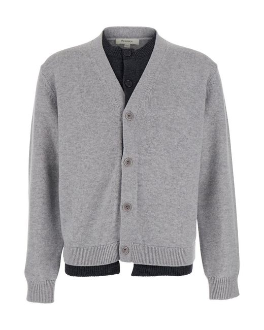 J.W. Anderson Gray Jw Anderson Cardigan With V-Neck And Layered Design for men