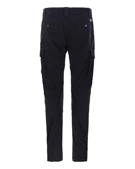 C P Company Blue Frosted Stretch Cotton Cargo Trousers for men