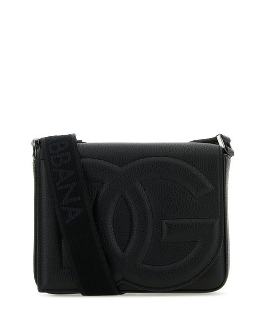 Dolce & Gabbana Black Leather Medium Dg Logo Crossbody Bag for men