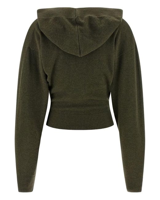 Stella McCartney Green Cropped Virgin Wool Hooded Sweater