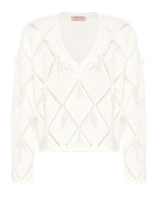 Twin Set White V-neck Sweater