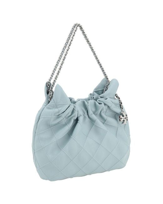 Tory Burch Blue 'Fleming' Shoulder Bag With Chain-Link Shoulder Strap And Double T Motif