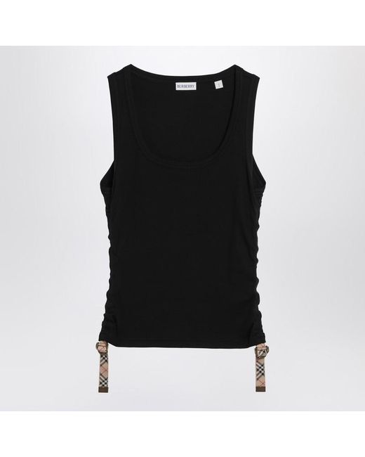 Burberry Black Tank Top With Check Pattern Detail