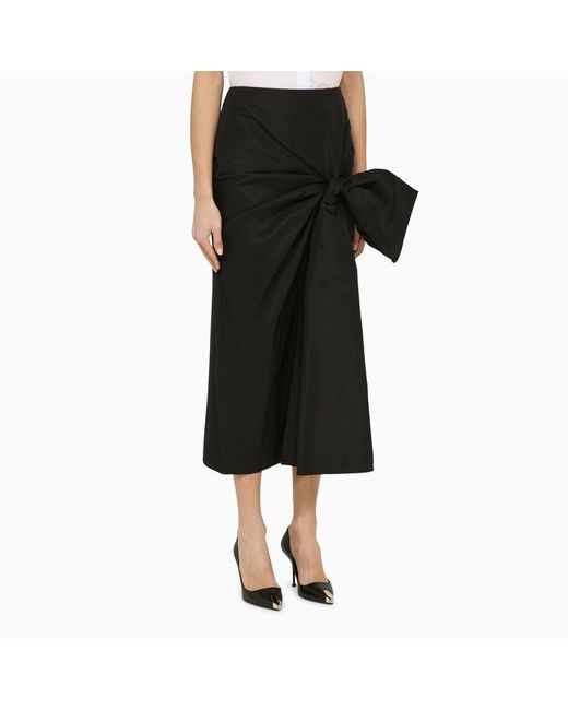 Alexander McQueen Black Bow-embellished Slim-fit Woven Midi Skirt