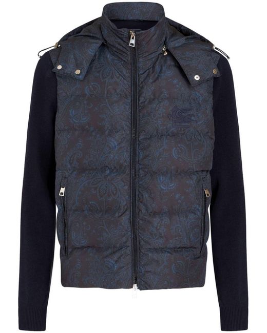 Etro Blue Down Jacket With Paisley Print for men
