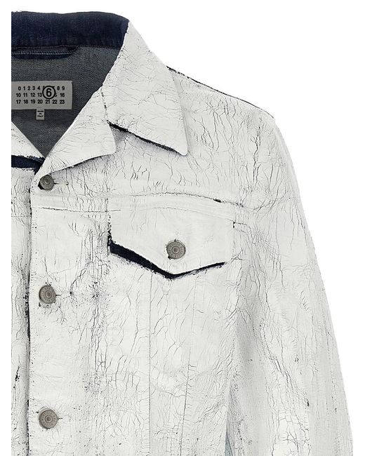 MM6 by Maison Martin Margiela White Craqulé Effect Cotton Denim Jacket for men