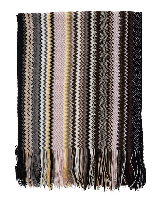 Missoni Black Rectangular Scarf With Chevron Motif