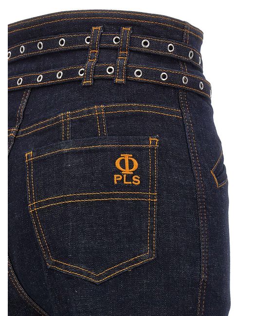 Philosophy Di Lorenzo Serafini Blue Double Belt Detail Jeans