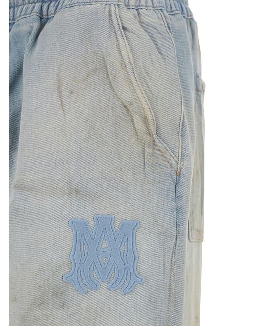 Amiri Blue Light Bliue Pants With Elastic Waist And Logo Patch On The Front In Cotton Man for men