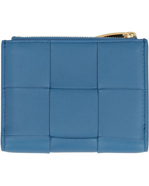 Bottega Veneta Blue Cassette Intrecciato Bi-fold Wallet