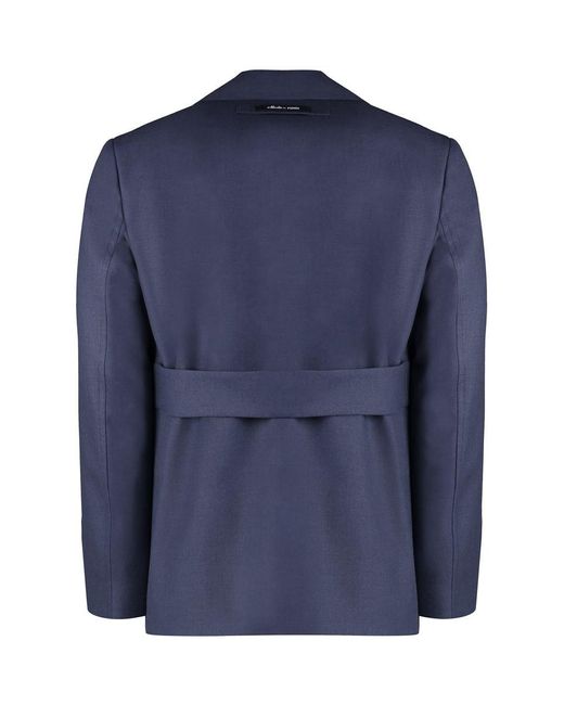 Fendi Blue Single-Breasted Virgin Wool Jacket for men