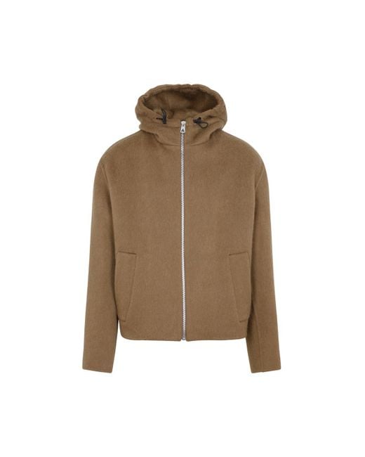 Bottega Veneta Double Face Alpaca Hooded Coat in Brown for Men | Lyst