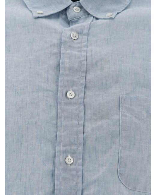 Beams Plus Blue Linen Shirt With Chest Pocket for men