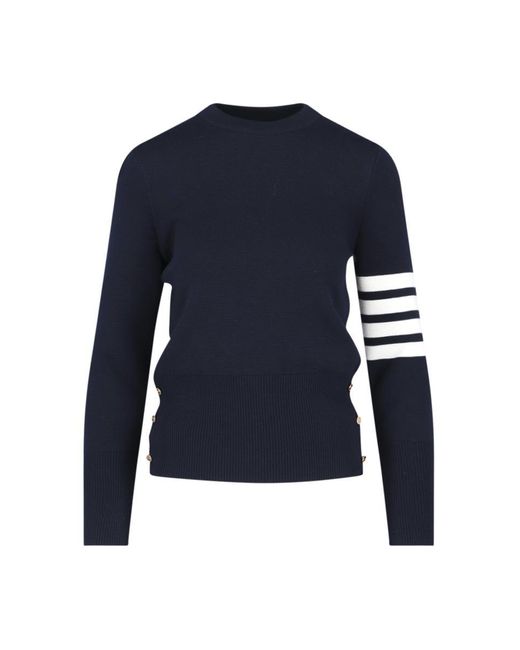 Thom Browne Women's Blue Crewneck Sweater With Signature '4-Bar' Detail
