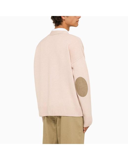 AMI Natural Powder Pink Wool And Cashmere Cardigan for men