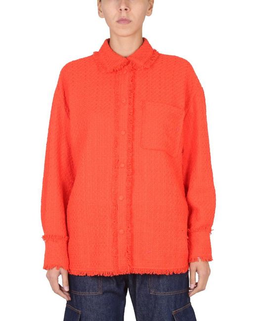 MSGM Red Camicia In Cotone Con Frange