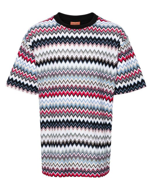 Missoni White Zigzag Pattern Cotton T-Shirt for men