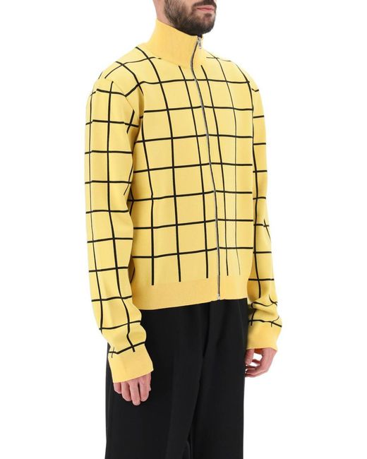 Marni Yellow Zip-up Cardigan With Check Motif for men