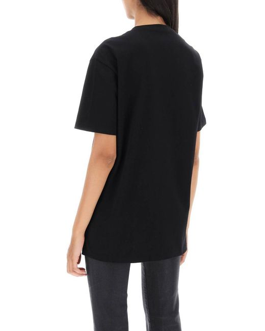 Versace Black T Shirt With Logo Embroidery