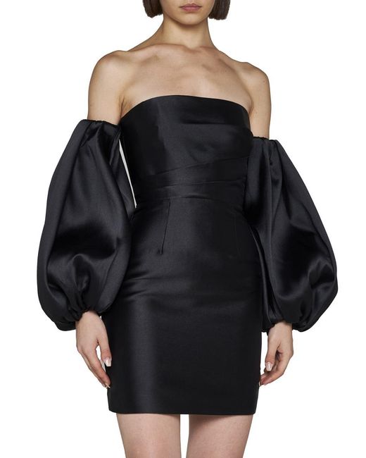 Solace London Black Bella Off-the-shoulder Faille Mini Dress