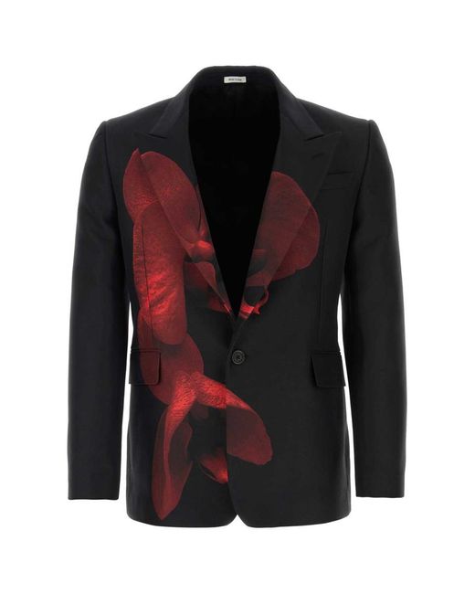 Alexander McQueen Black Floral Cotton-blend Blazer for men