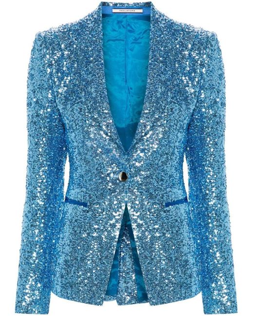 Tagliatore Blue Sequined Single-Breasted Jacket