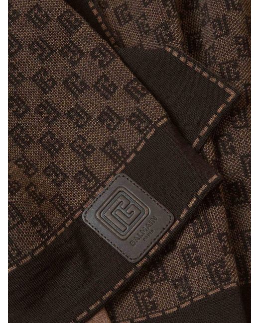 Balmain Brown Monogram Knit Scarf for men