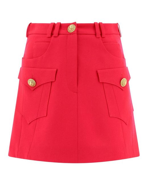 Balmain Red Western A-Line Cut-Out Skirt