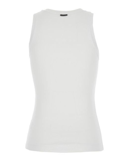 Brunello Cucinelli White Sleeveless Top With Round Neck And Monil Detail On The Rear