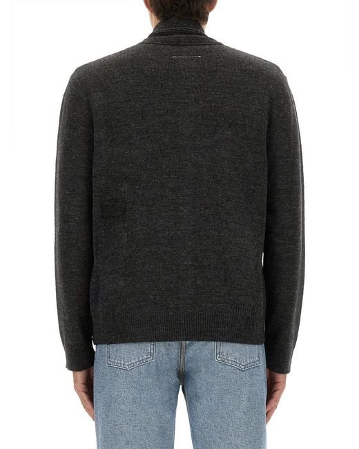 MM6 by Maison Martin Margiela Black Button-Up Wool Cardigan With Shawl Collar for men