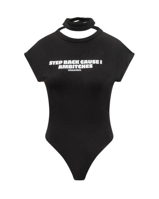 DSquared² Black Bodysuit With Print And Neck Tie