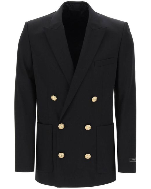 Balmain Black Double-Breasted Twill Bl for men