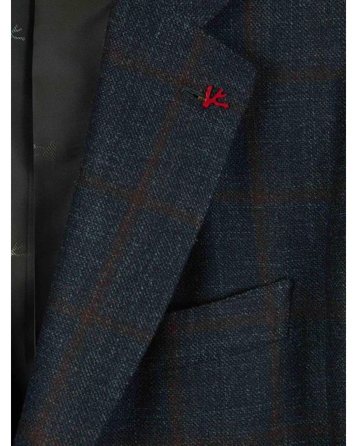 Isaia Blue Checked Wool Blazer for men