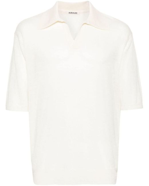Auralee White Wool And Silk Blend Polo Shirt for men